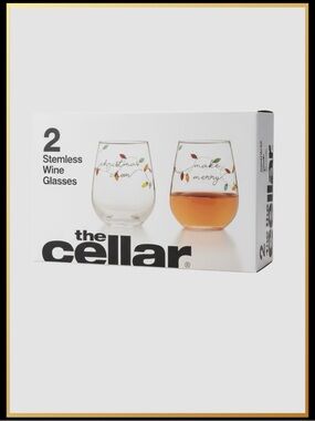 🍷🆕 The Cellar Set of Two (2) Stemless Holiday Wine Glasses. 19oz. New i…